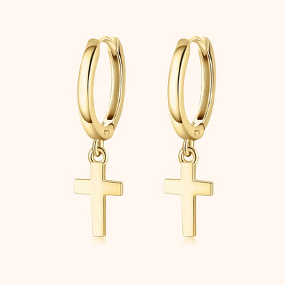 Goldene Creolen mit Kreuzanhänger, modische Ohrringe, Schmuck für Damen.