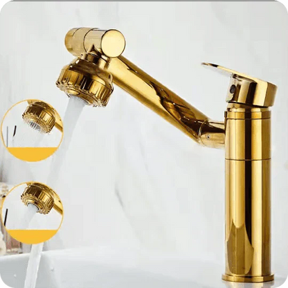 Goldene Küchenarmatur mit ausziehbarem Auslauf, modernem Design, Wasserhahn, Messing.