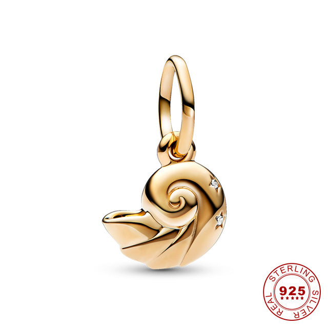 Goldener Ariel-Muschel-Anhänger, Disney, Pandora, 925 Sterling Silber, Damen-Schmuck.