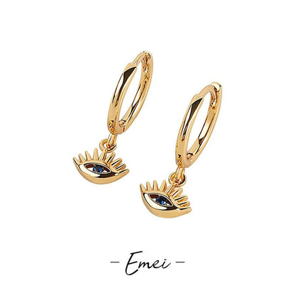 Goldene Creolen mit Augenanhänger, Schmuck, modisch, Damen, Accessoire, Emei.