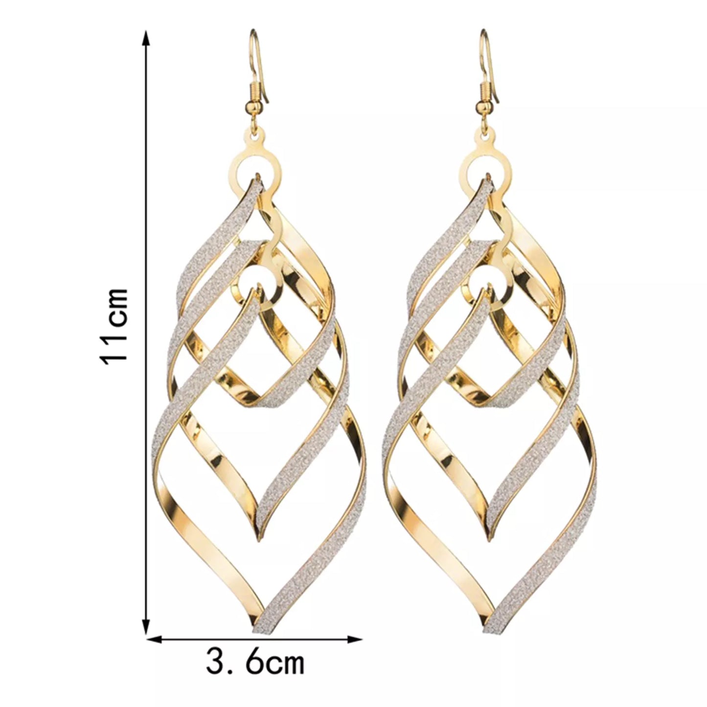 Goldene Ohrringe, geometrisches Design, 11 cm lang, 3,6 cm breit, modischer Schmuck.