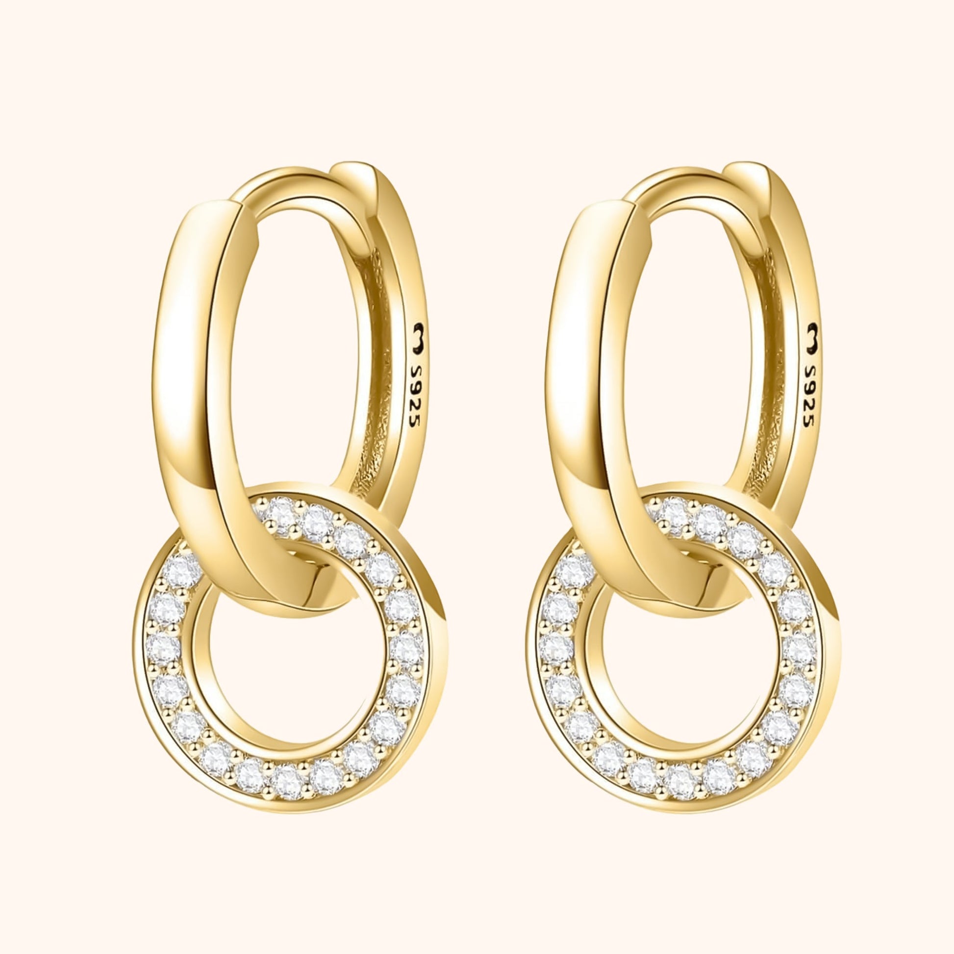 Goldene Ohrringe mit Zirkonia, 925er Silber, elegantes Design, Schmuck für Damen.