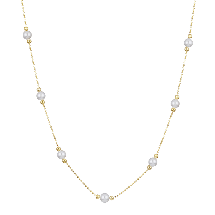 Goldene Halskette mit Perlen, elegantes Schmuckstück, Damenmode, luxuriöses Accessoire.
