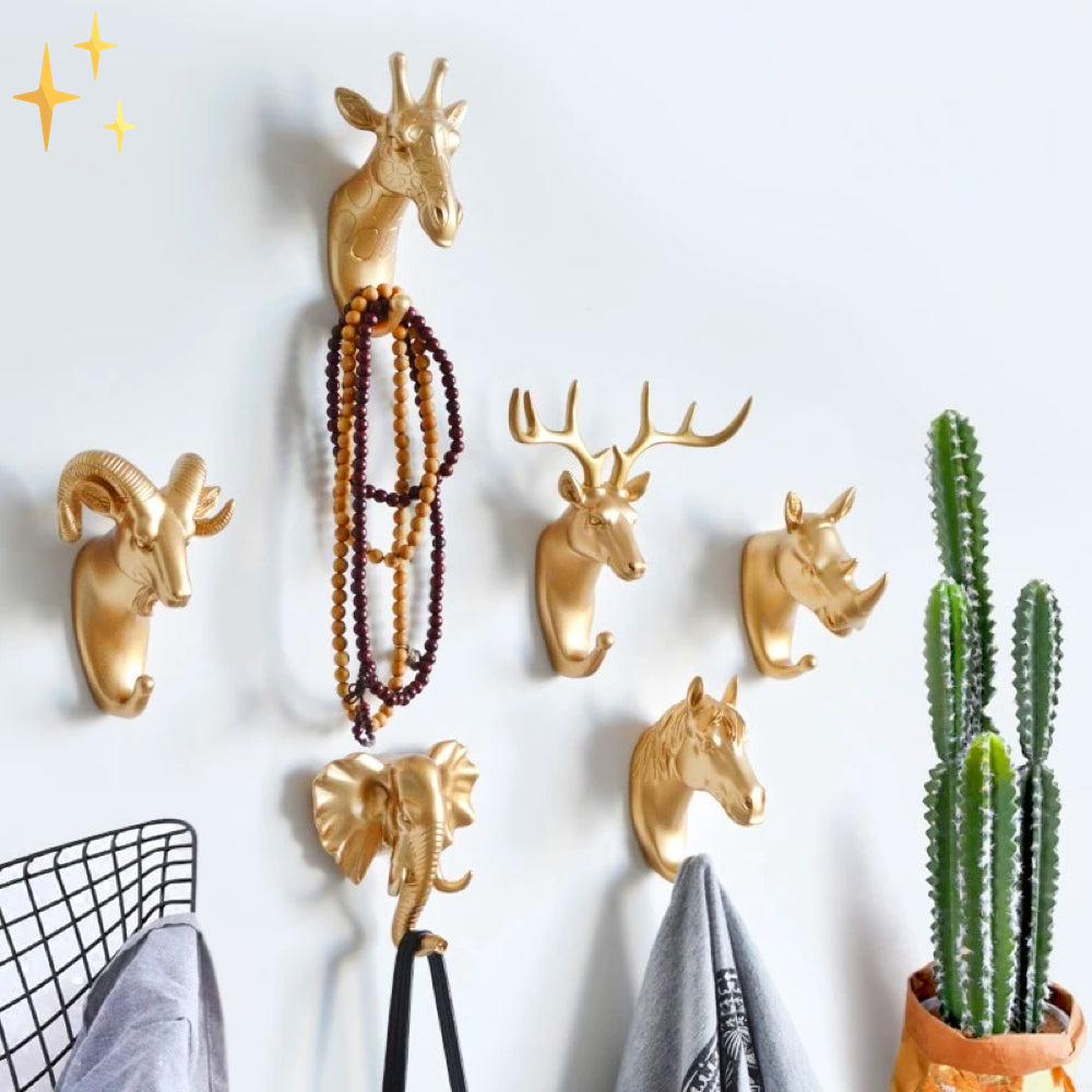 Goldene Tierkopf-Wandhaken, Giraffe, Hirsch, Elefant, dekorativ, modern, Wohnzimmer-Dekor.