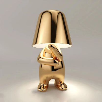 Goldene Tischlampe in Hasenform, modernes Design, Metall, dekorative Beleuchtung.