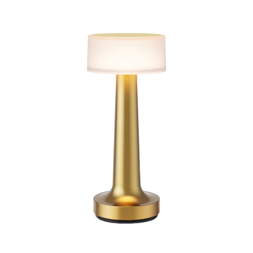 Goldene Tischlampe für Restaurant, modernes Design, LED, batteriebetrieben, dimmbar.