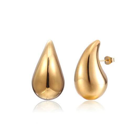 Goldene Tropfen-Ohrringe, glänzend, elegant, Modeschmuck, Damenaccessoire.