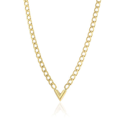 Goldene V-förmige Halskette, Kettenglied-Design, modischer Schmuck für Damen.