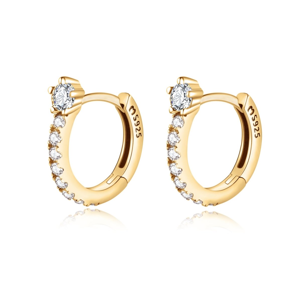 Goldene Zirkonia-Ohrringe, kreisförmig, S925, funkelnd, eleganter Schmuck für Damen.