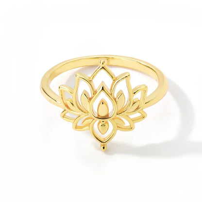 Goldener Lotus-Ring, filigranes Design, Schmuck, Damen, modisch, elegant, Accessoire.
