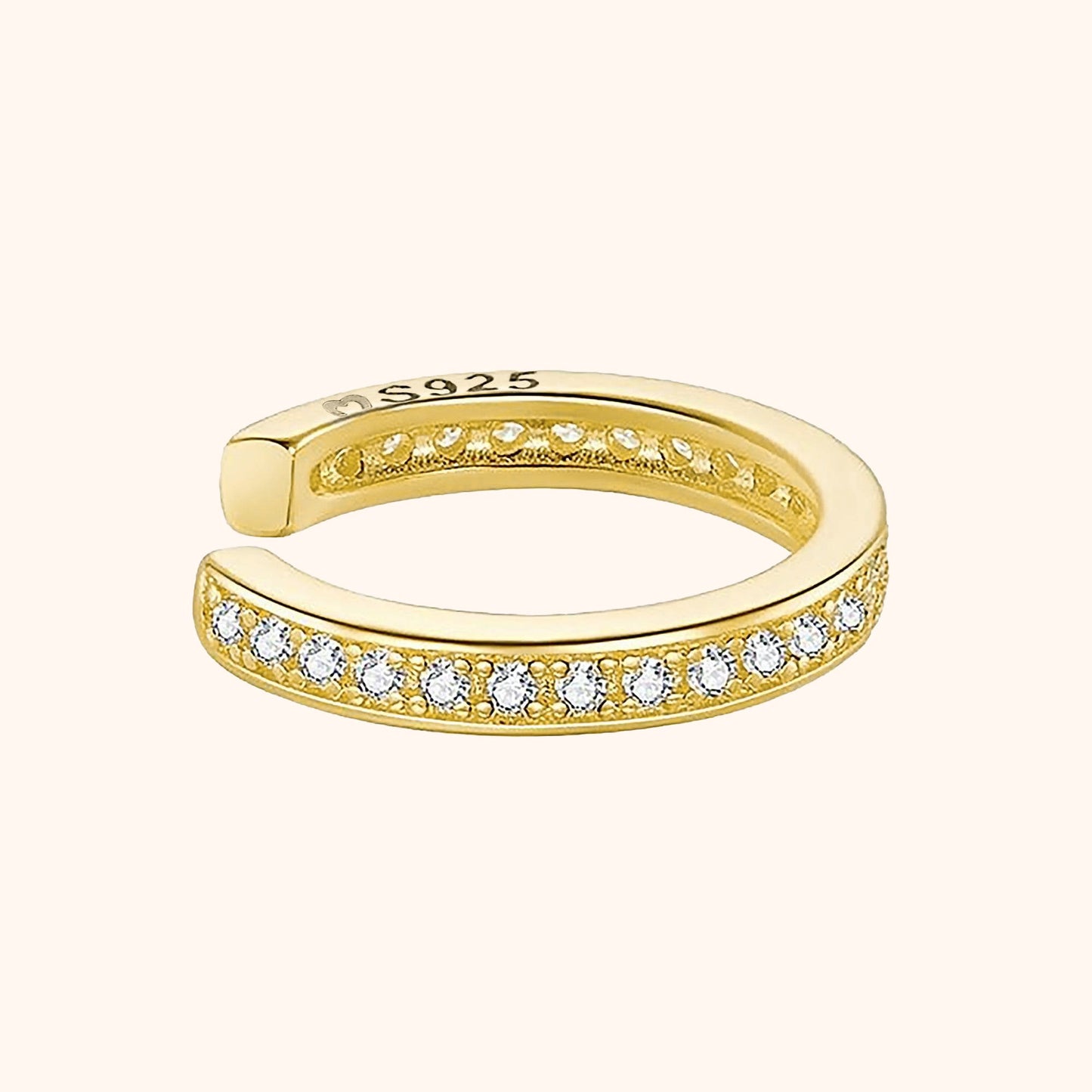 Goldener Ohrclip mit Zirkonia-Steinen, S925, eleganter Schmuck, modisches Accessoire