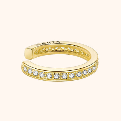 Goldener Ohrclip mit Zirkonia-Steinen, S925, eleganter Schmuck, modisches Accessoire
