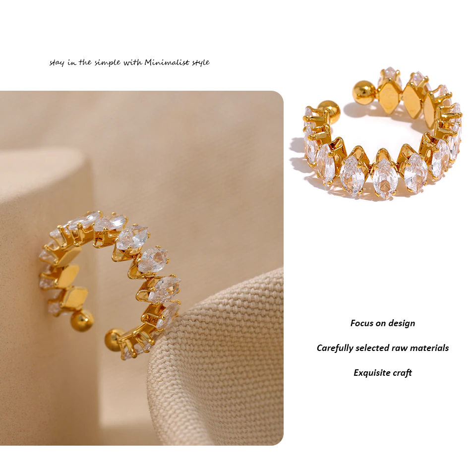 Goldener Ohrclip mit Zirkonia-Steinen, minimalistisches Design, eleganter Schmuck für Damen.