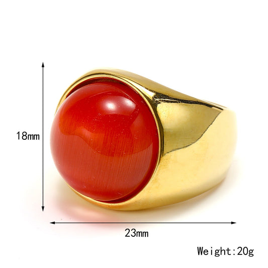 Goldener Ring mit rotem Stein, 18mm x 23mm, 20g, elegantes Schmuckdesign, Herrenmode.
