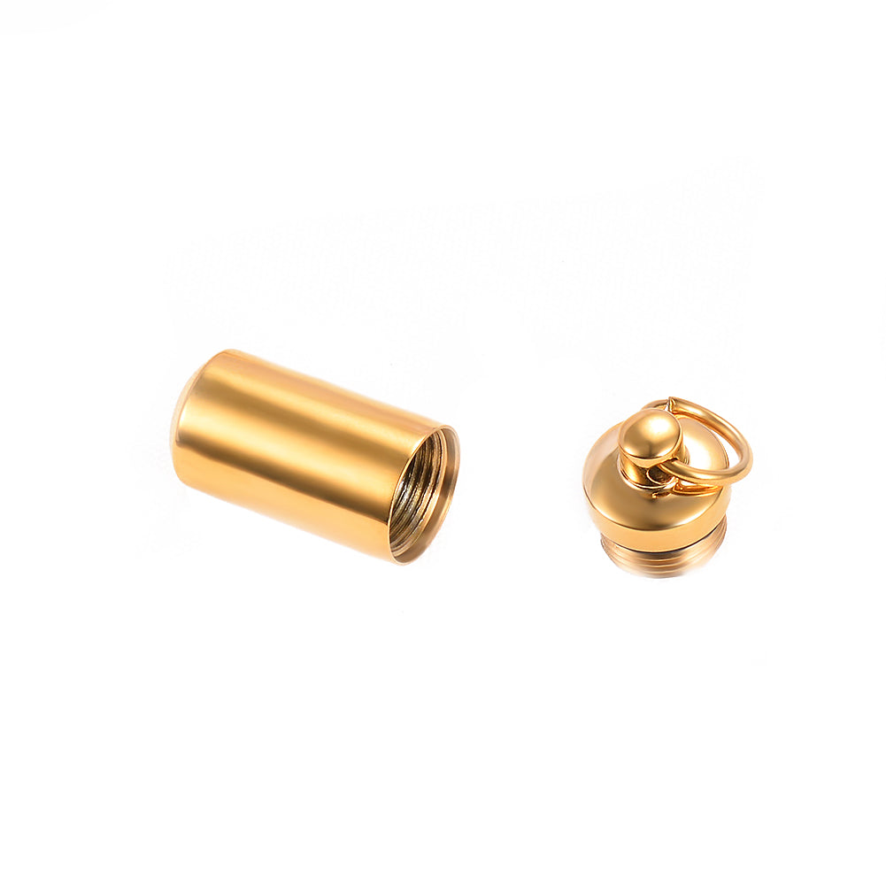 Goldener Edelstahl-Zylinder-Anhänger für Asche, Gedenkschmuck, abnehmbarer Deckel.