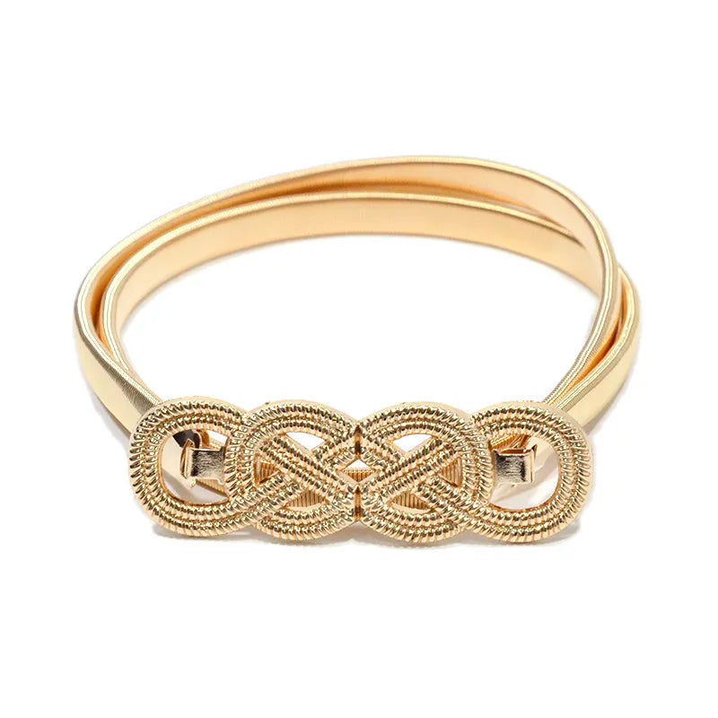 Goldenes Armband mit geflochtenem Knoten-Design, eleganter Schmuck, Damenaccessoire.