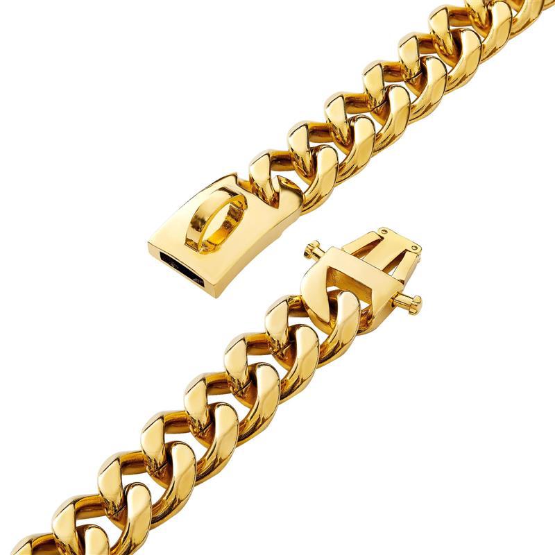 Goldenes Panzerarmband mit Klappverschluss, Edelstahl, modisches Schmuckstück für Herren.