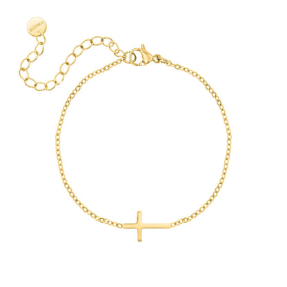 Goldenes Kreuzarmband, filigran, verstellbar, Damen-Schmuck, modisch, hochwertig.
