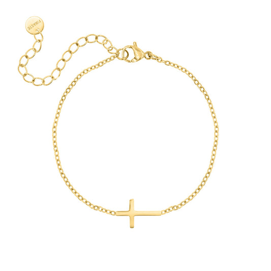 Goldenes Kreuzarmband, filigran, verstellbar, Damen-Schmuck, modisch, hochwertig.