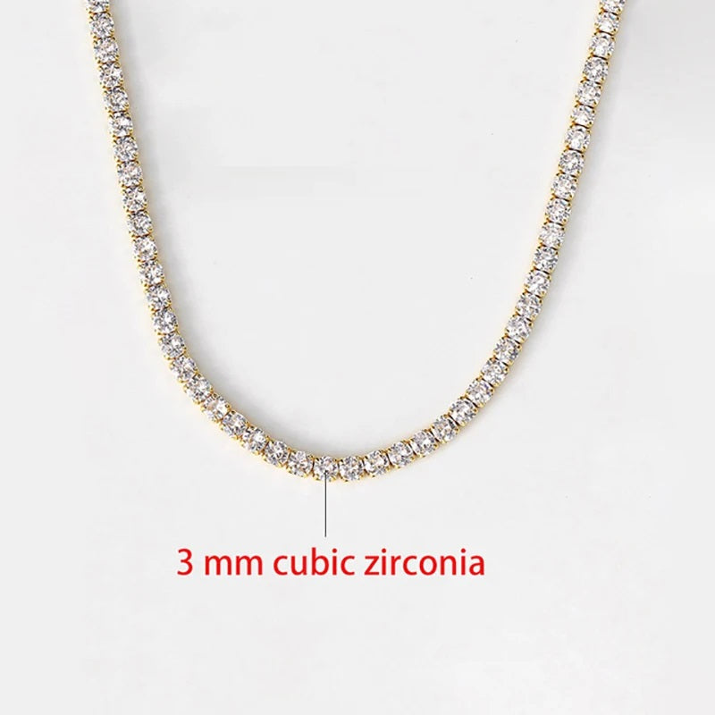 3 mm Zirkonia Halskette, goldfarben, funkelnd, Schmuck für Damen, elegantes Design