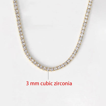 3 mm Zirkonia Halskette, goldfarben, funkelnd, Schmuck für Damen, elegantes Design