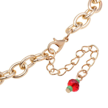 Goldene Gliederkette mit rotem Anhänger, Schmuck, modisch, Damenaccessoire.