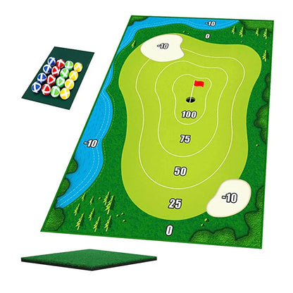 Golf-Übungsmatte mit Zielscheibe, Bällen und Abschlagmatte, ideal für Indoor-Training.