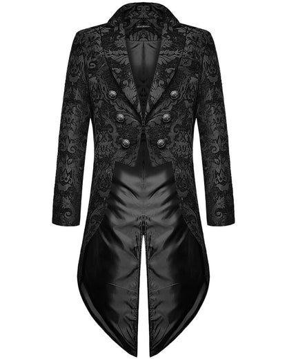 Schwarzer Gothic Steampunk Frack Herrenjacke, Brokat-Damast, Hochzeit, Devil Fashion.