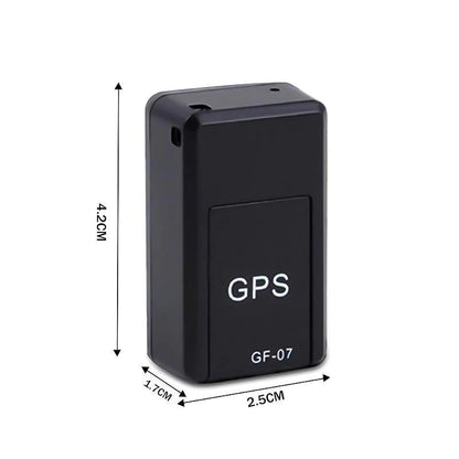 Schwarzer GPS-Tracker GF-07, kompakt, 4,2x2,5x1,7 cm, tragbar, Echtzeit-Ortung.