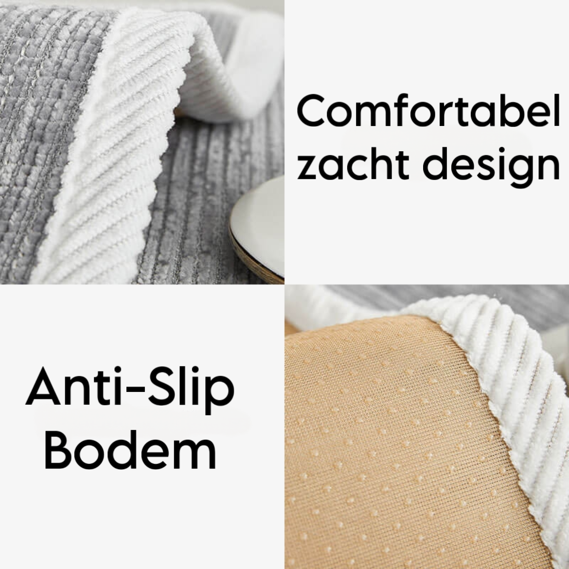 Grauer Teppich mit rutschfester Unterseite, weiches Design, ideal für Wohnzimmer.