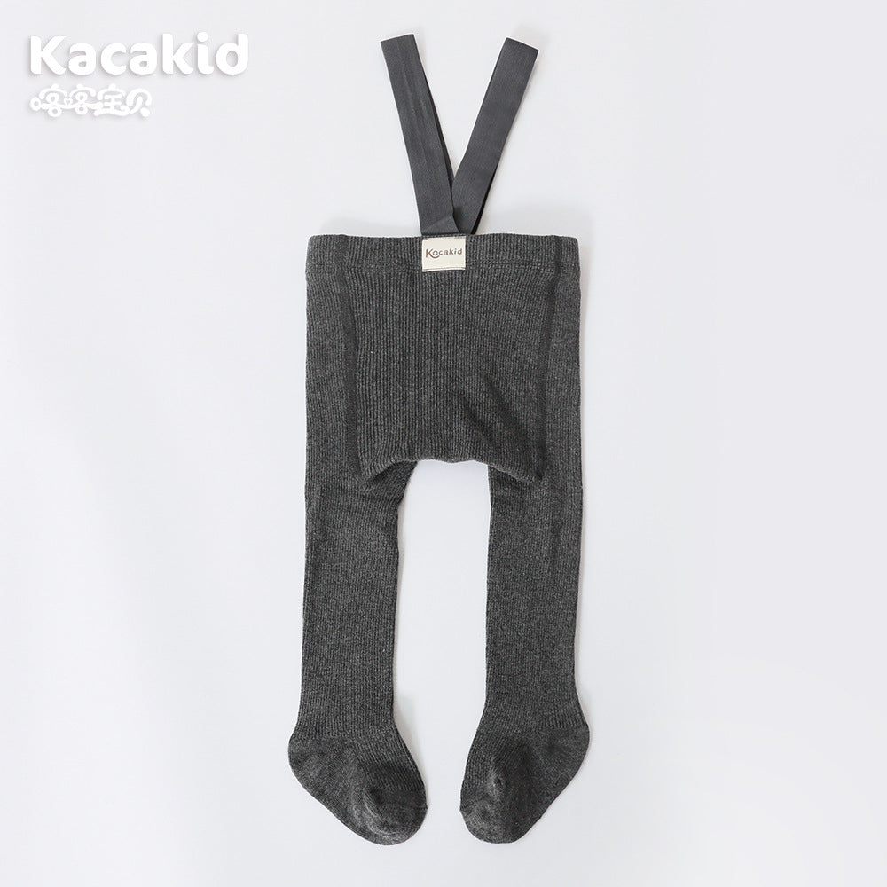 Graue Kinderstrumpfhose mit Hosenträgern, Baumwolle, Marke Kacakid, bequem, modisch.