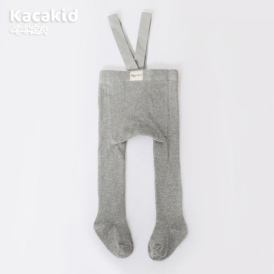 Graue Kinderstrumpfhose mit Hosenträgern, Baumwolle, Kacakid, bequem, modisch.