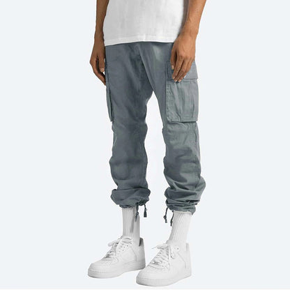 Graue Cargo-Hose für Herren, lässig, mit Taschen, Baumwolle, modisch, Streetwear.