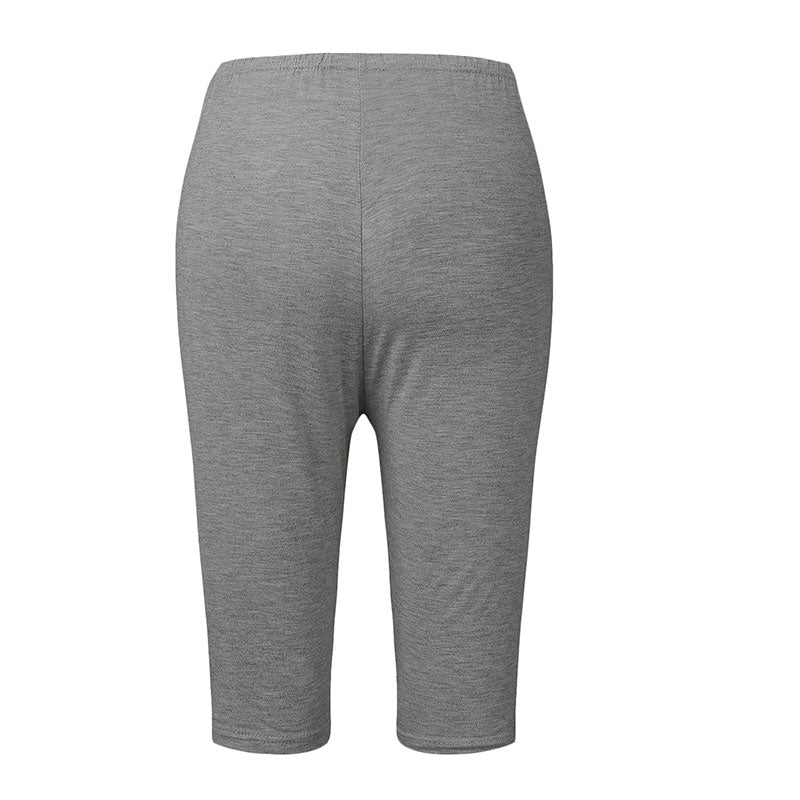 Graue Damen-Radlerhose, knielang, elastisch, atmungsaktiv, ideal für Sport und Freizeit.