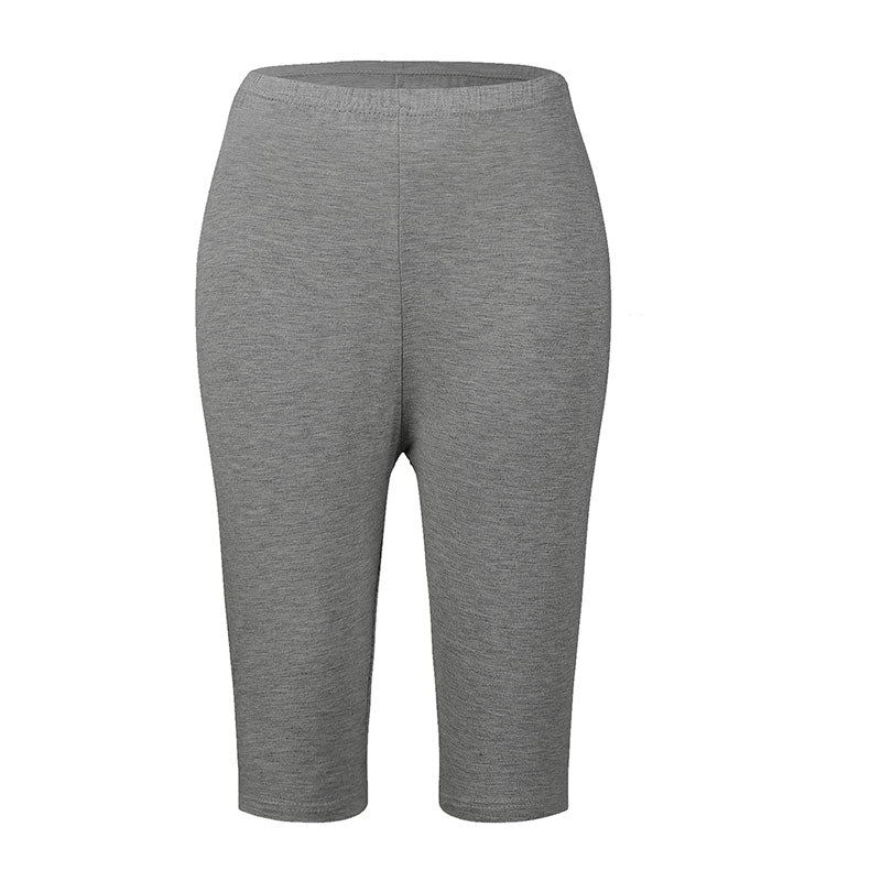 Graue Damen-Radlerhose, knielang, elastisch, atmungsaktiv, ideal für Sport und Freizeit.