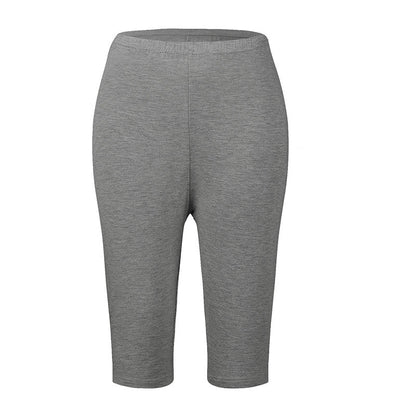 Graue Damen-Radlerhose, knielang, elastisch, atmungsaktiv, ideal für Sport und Freizeit.