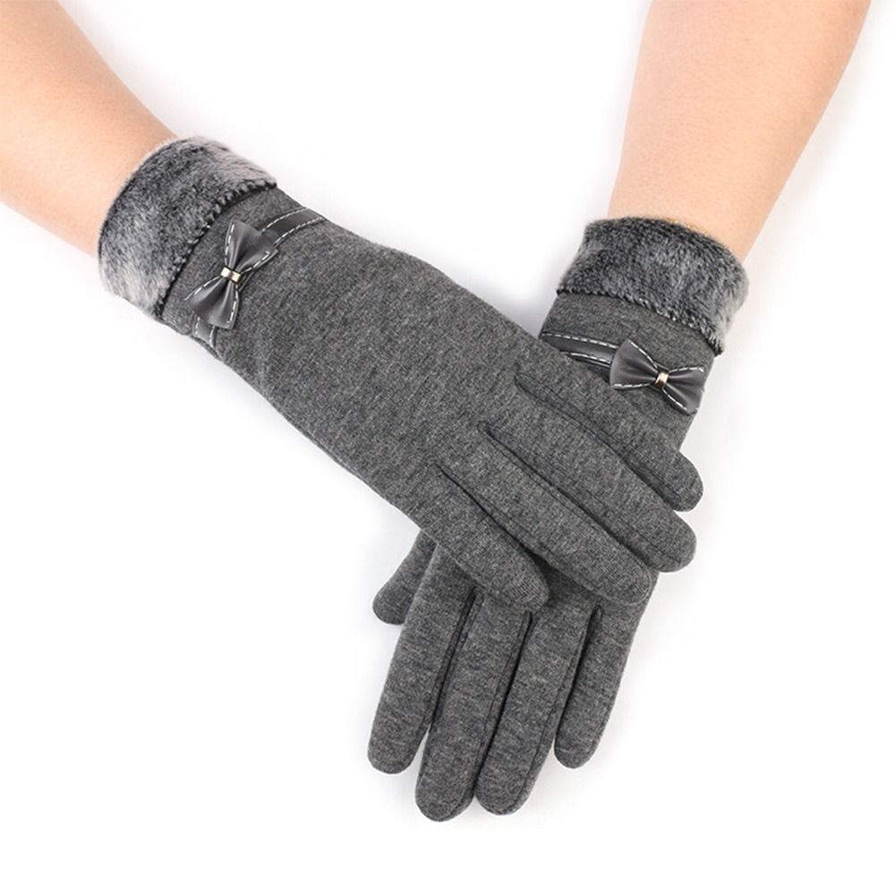Graue Damenhandschuhe mit Schleife, Winterhandschuhe, warm, elegant, aus Wolle, modisches Accessoire.