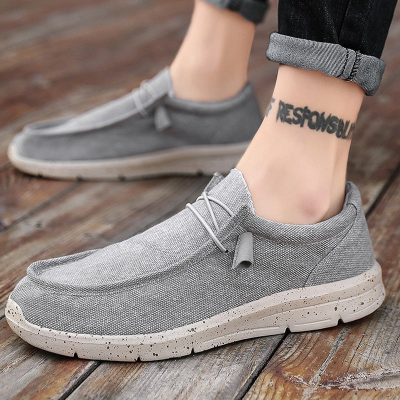 Graue Freizeitschuhe aus Leinen für Herren, rutschfeste Sohle, lässiges Design, bequem.