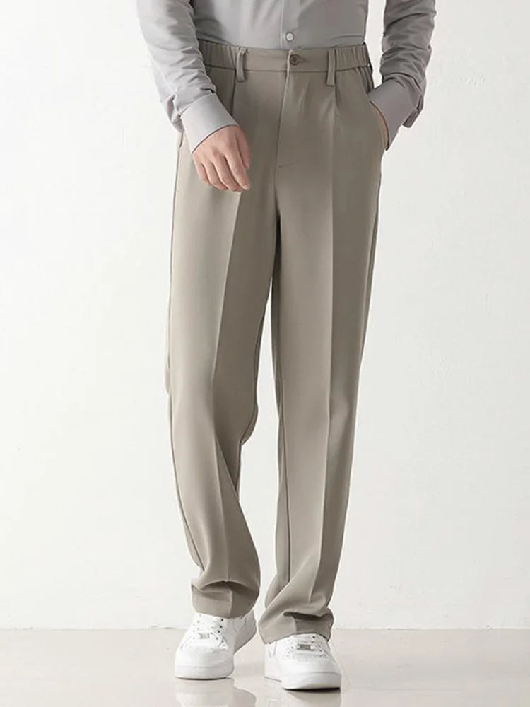 Graue Herren-Casual-Hose, Polyester, locker geschnitten, gerade, modisch, koreanisch.