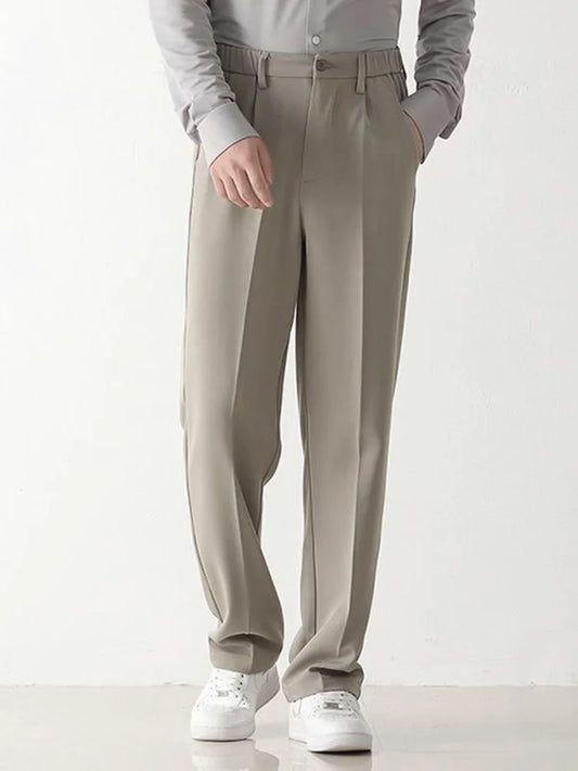 Graue Herren-Casual-Hose, Polyester, locker geschnitten, gerade, modisch, koreanisch.