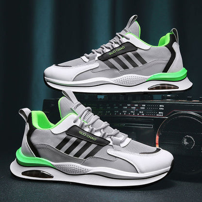 Graue und grüne Herren-Sneaker, atmungsaktiv, Mesh, sportlich, modisch, Herbst.