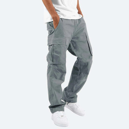 Graue Cargo-Hose für Herren, lässig, Baumwolle, mit Seitentaschen, modisch, bequem.