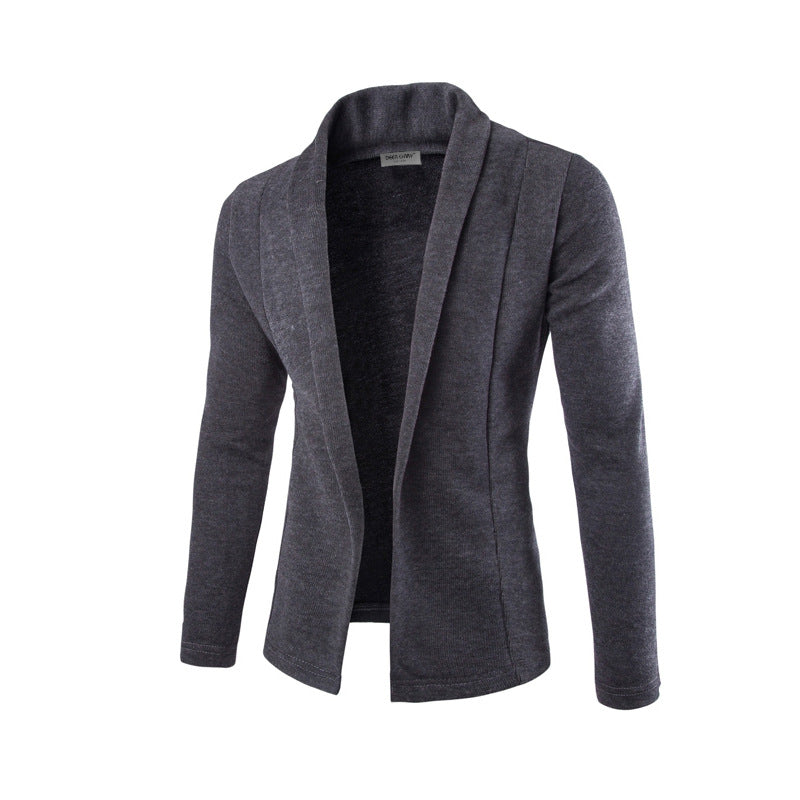 Dunkelgrauer Herren-Casual-Cardigan, hochwertig, einfarbig, modisch, für Business und Freizeit.