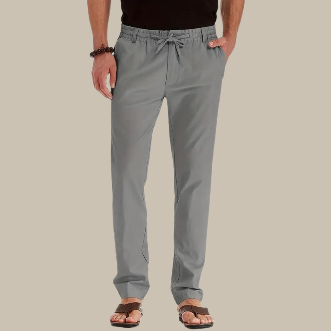 Graue Herren-Freizeithose, elastischer Bund, Kordelzug, Baumwolle, bequem, modisch.