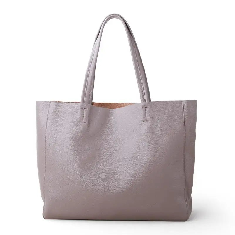 Graue Ledertasche, Shopper, Damenhandtasche, elegant, geräumig, modisch, Alltagsgebrauch.