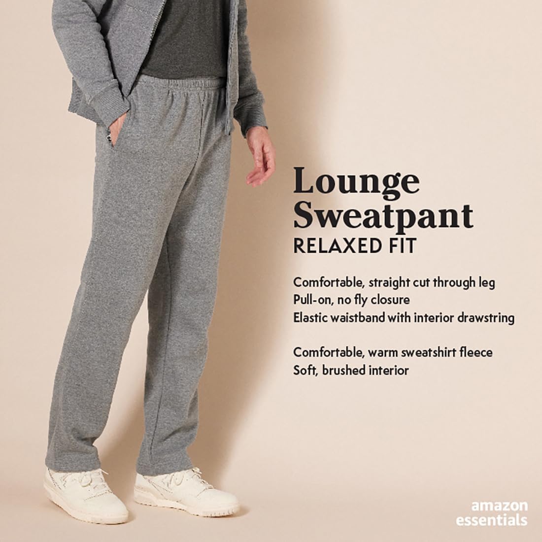 Graue Lounge-Sweathose, Relaxed Fit, elastischer Bund, weiches Fleece, Herrenmode.