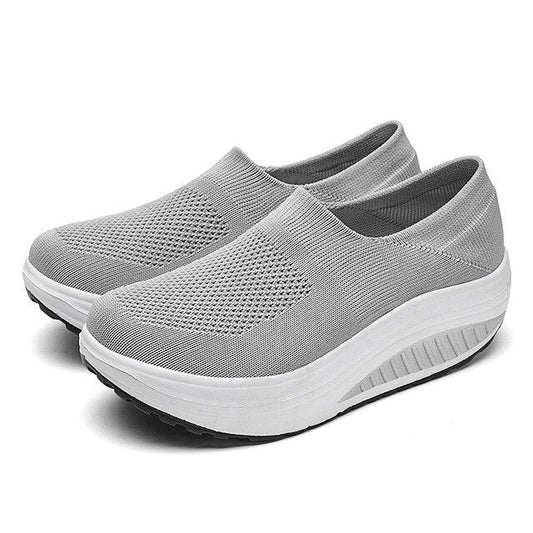 Graue Damen-Sneaker, Mesh, leicht, Plattform, rutschfest, bequem, modisch.