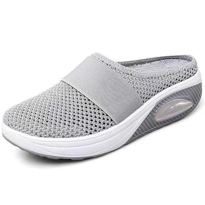 Grauer Damen-Sneaker, atmungsaktiv, Mesh, rutschfest, bequem, Freizeitschuh.