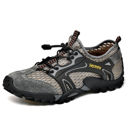 Grauer Herren-Wanderschuh, atmungsaktiv, rutschfest, Outdoor-Sportschuh, Mesh-Material.