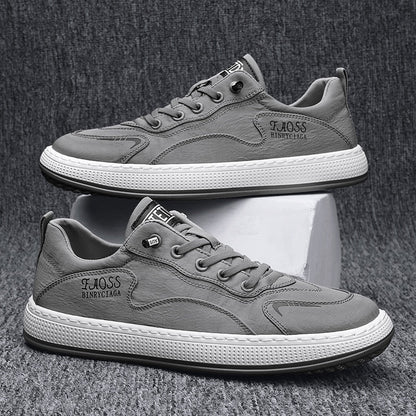 Graue Herren-Sneaker, Leder, sportlich, rutschfest, modisch, bequem, Freizeit, Schuhe.